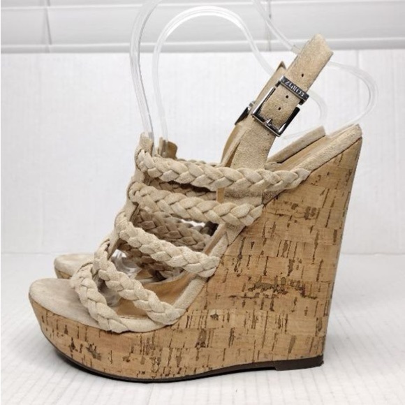SCHUTZ Beige Braided Straps Boho Resort Cork Wedge Sandals - Picture 5 of 16